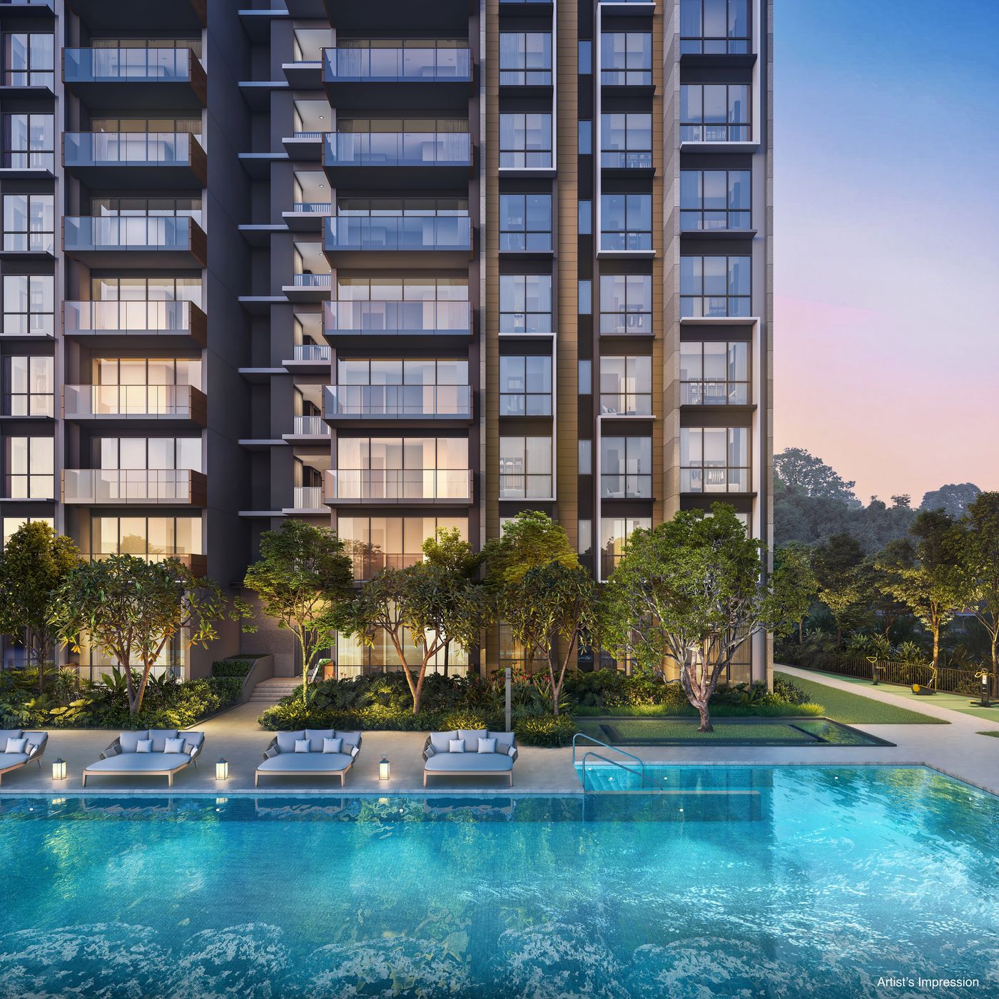 Artist's impression of a block facade rising above the pool deck