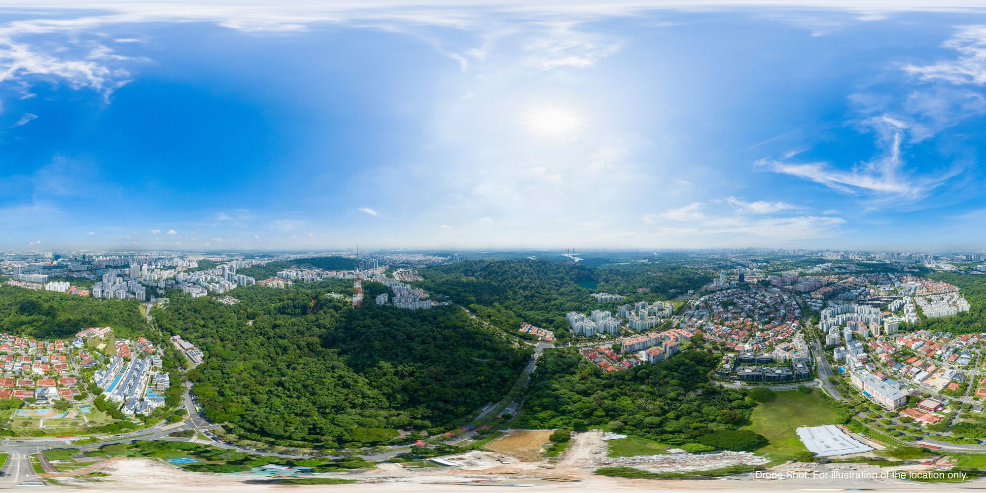 Aerial panorama of the forested surroundings of the site
