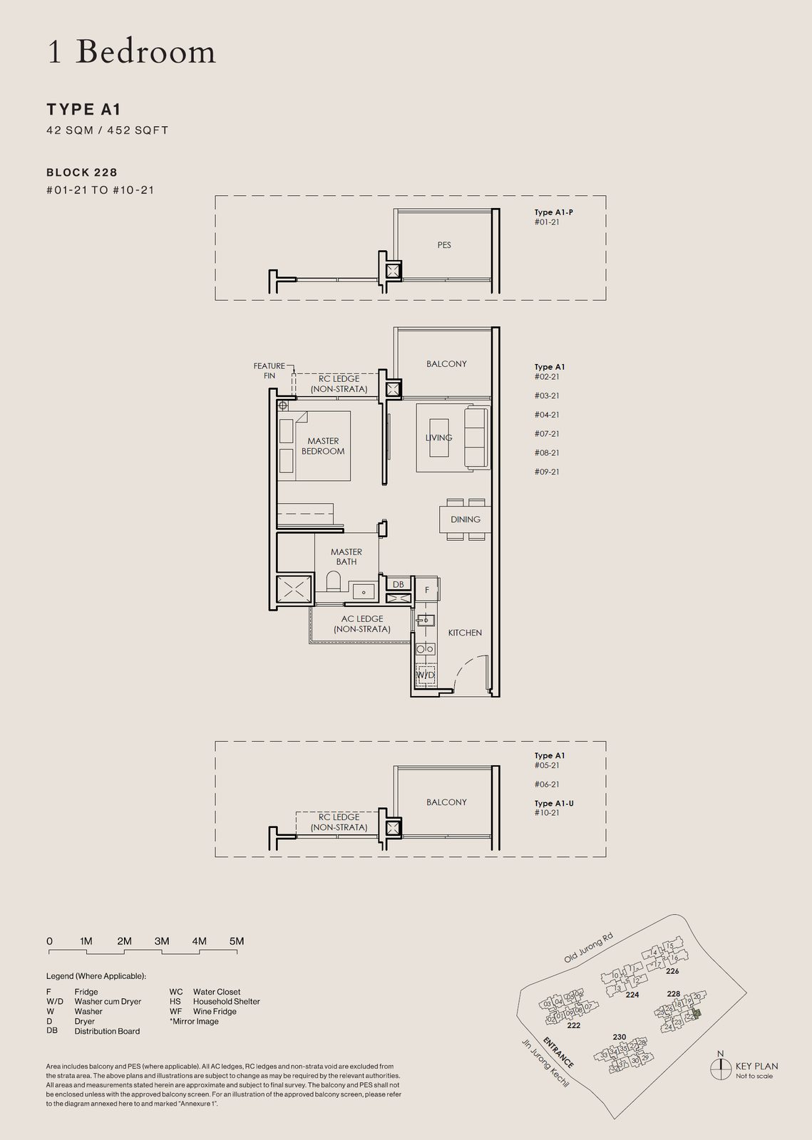Floor plan, Type A1, 1 bedroom, 452 sq ft