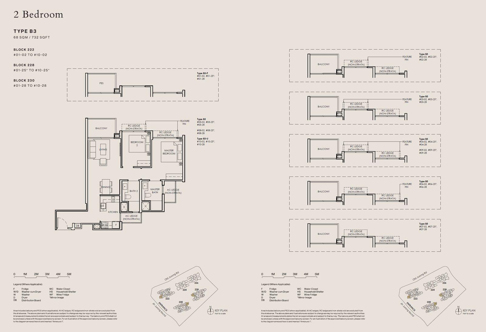Floor plan, Type B3, 2 bedroom, 732 sq ft