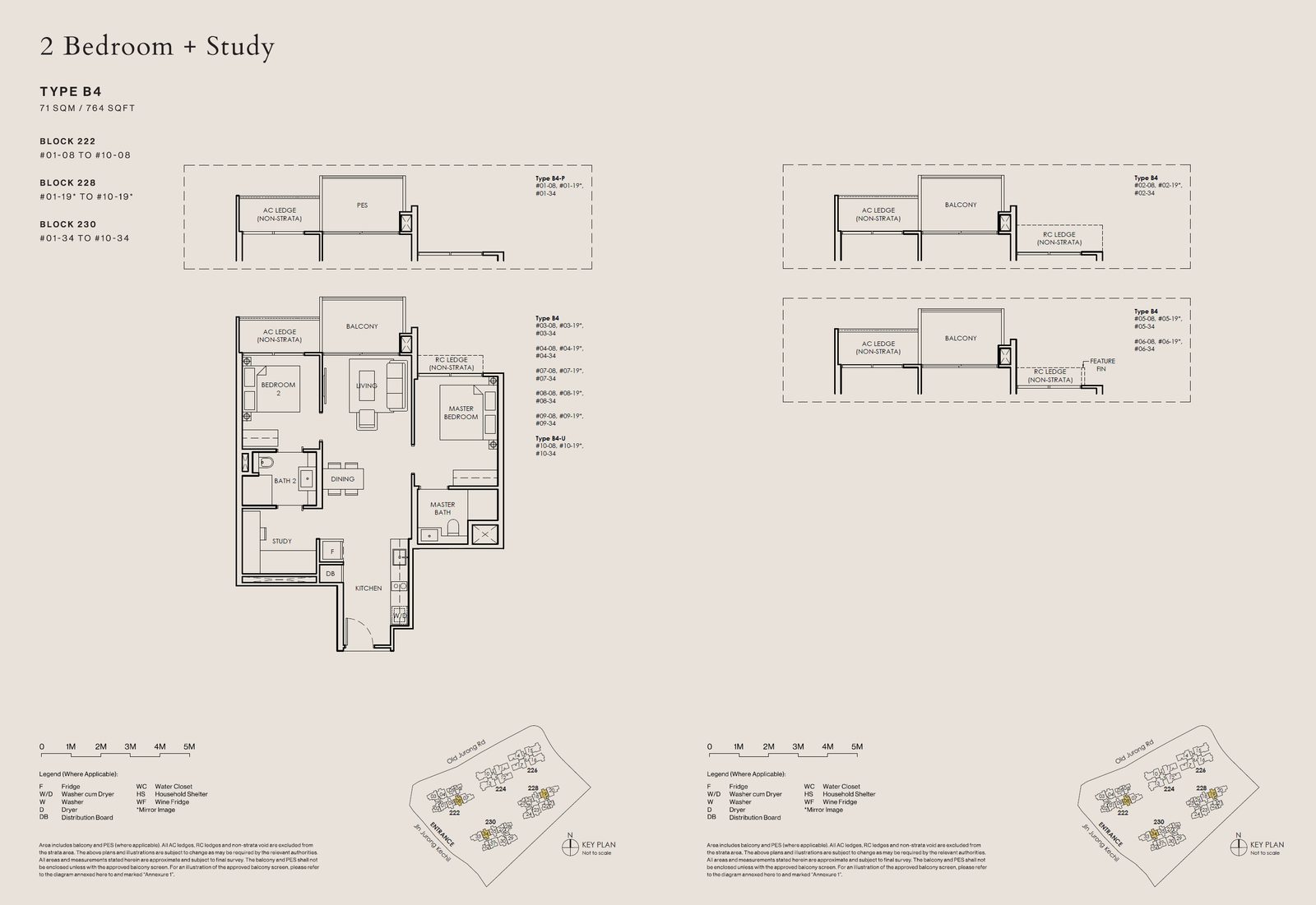 Floor plan, Type B4, 2 bedroom + study, 764 sq ft
