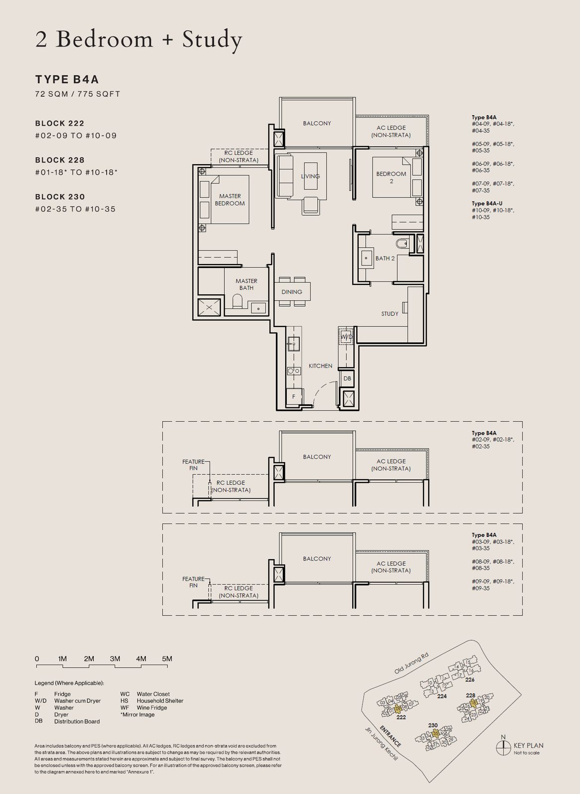 Floor plan, Type B4A, 2 bedroom + study, 775 sq ft