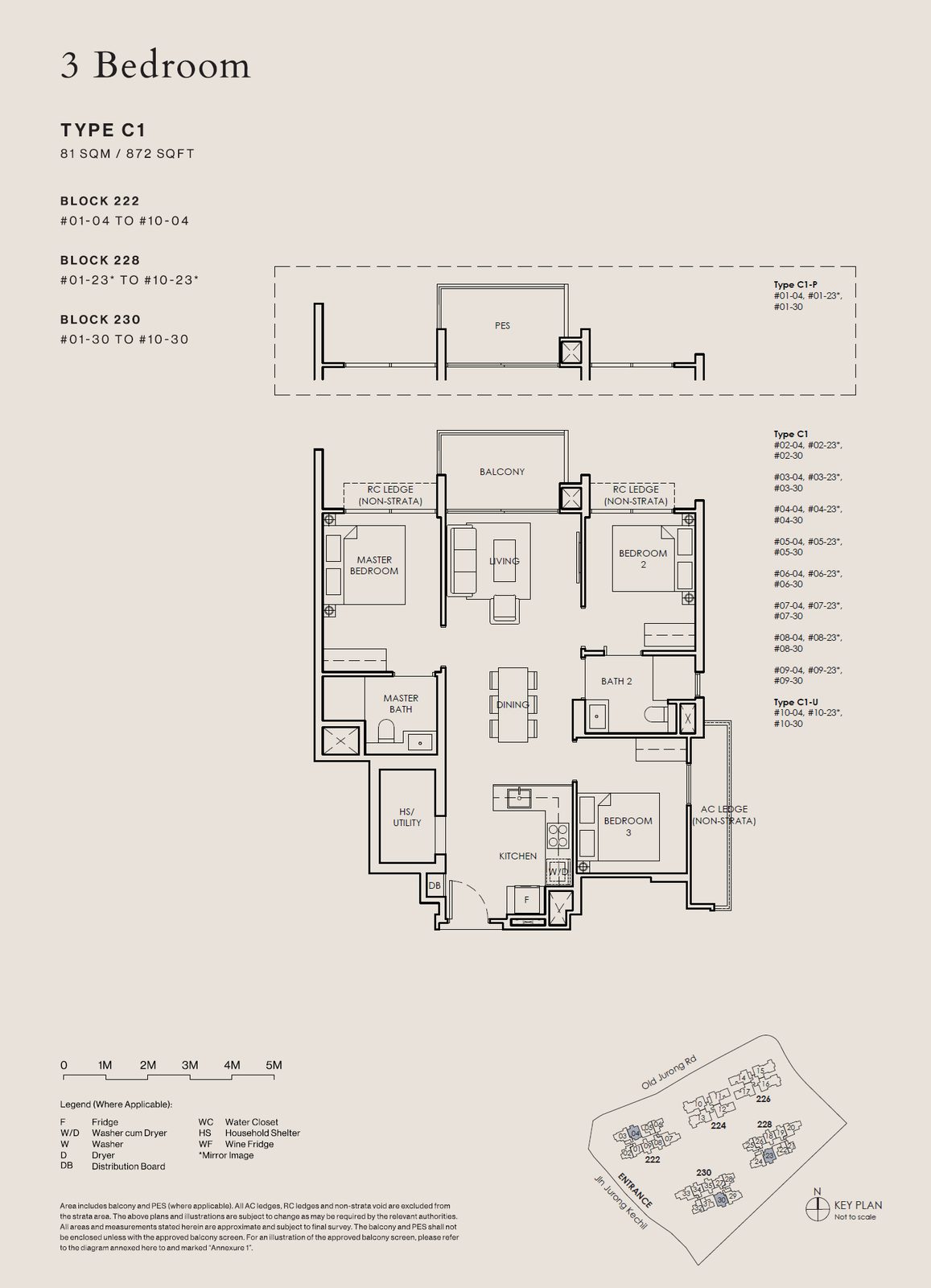 Floor plan, Type C1, 3 bedroom, 872 sq ft