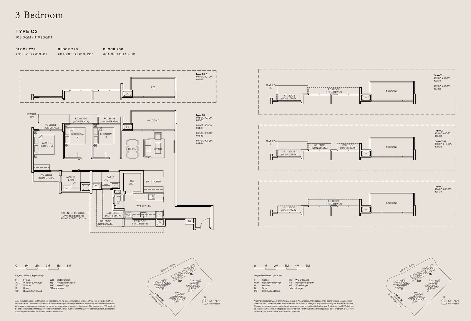 Floor plan, Type C2, 3 bedroom, 936 sq ft