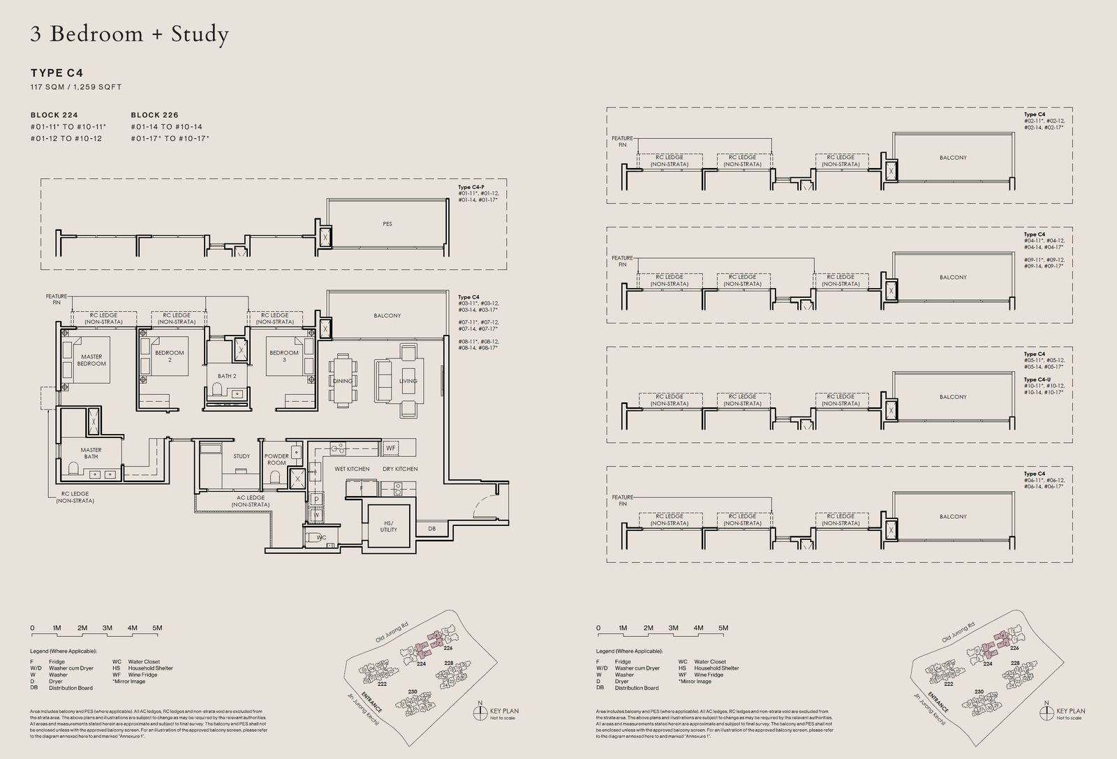 Floor plan, Type C4, 3 bedroom + study, 1,259 sq ft