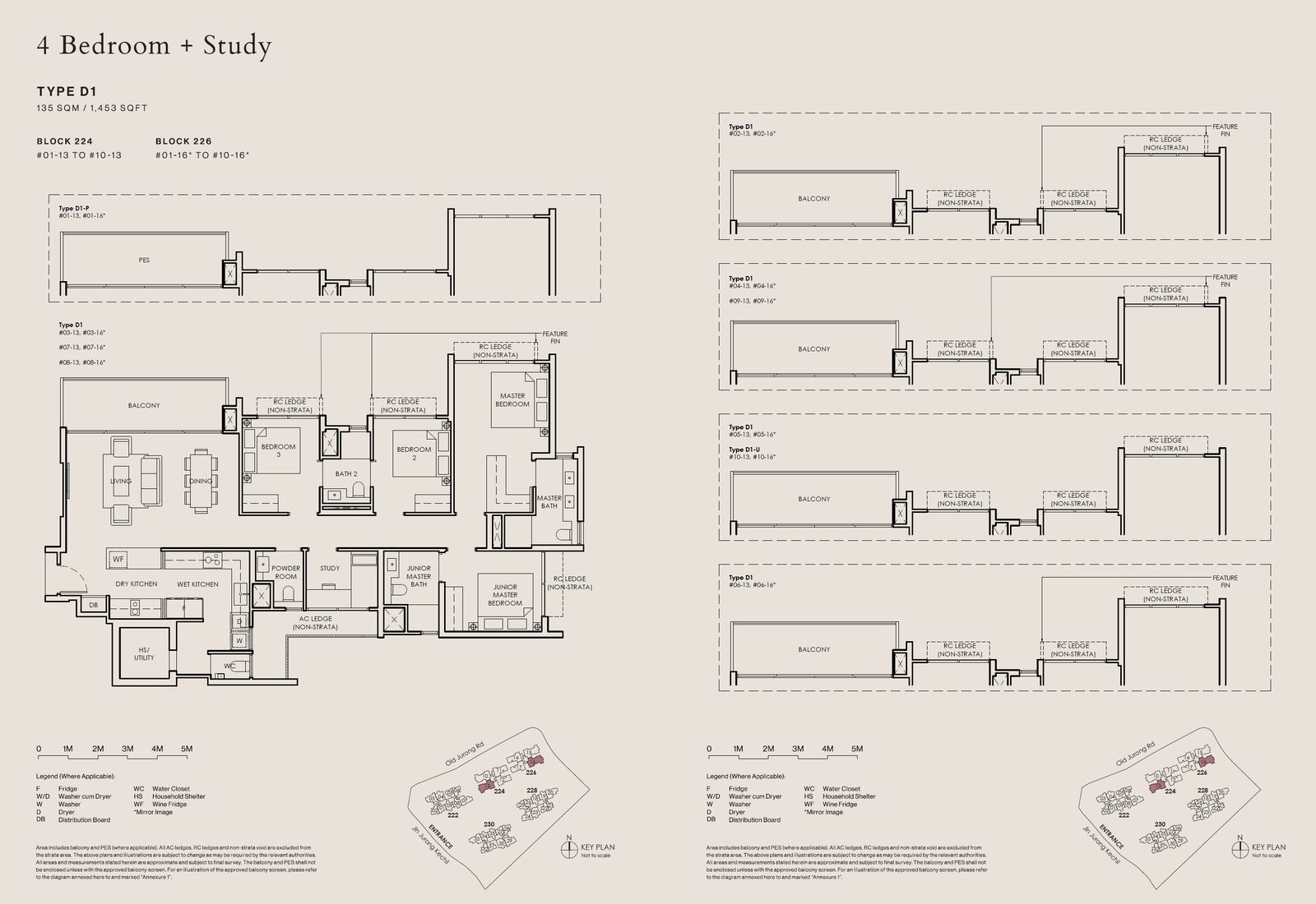 Floor plan, Type D1, 4 bedroom + study, 1,453 sq ft